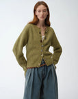 "Hokkaido Weaving Love" wool blend crew neck cardigan top - variant_title