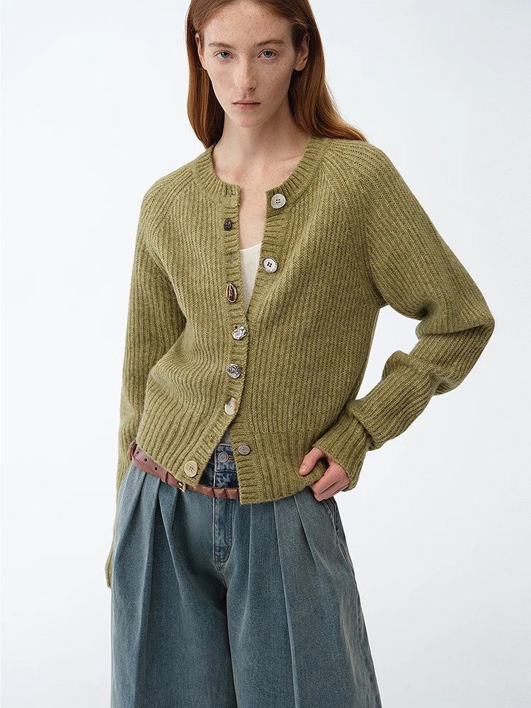 "Hokkaido Weaving Love" wool blend crew neck cardigan top - variant_title