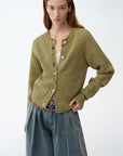 "Hokkaido Weaving Love" wool blend crew neck cardigan top - variant_title
