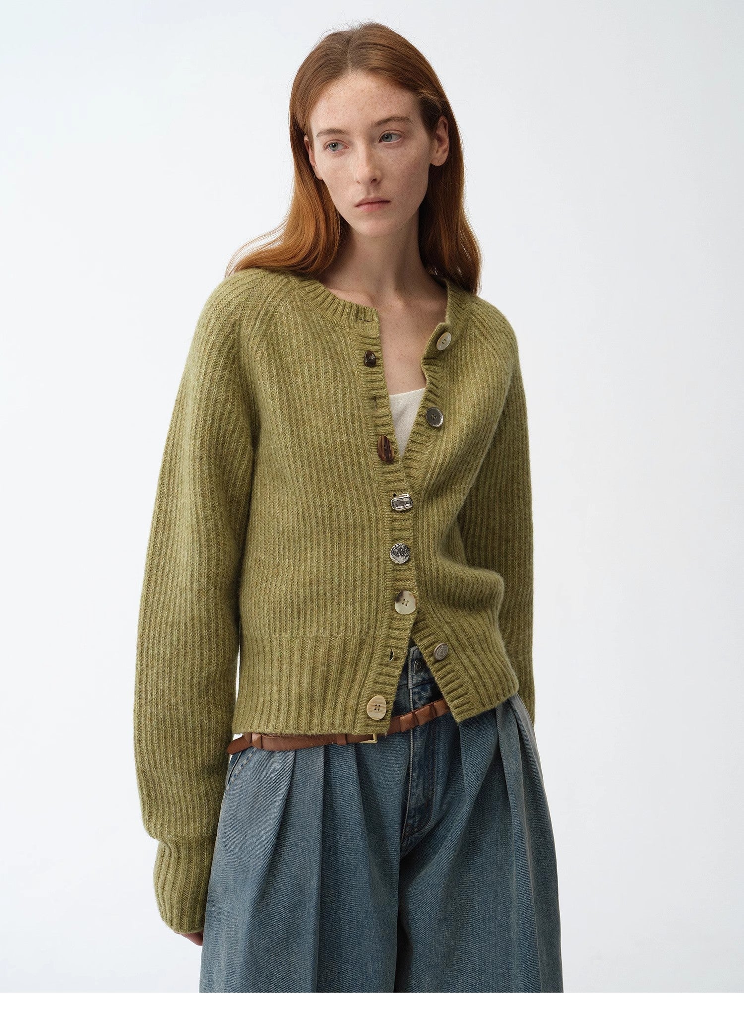 "Hokkaido Weaving Love" wool blend crew neck cardigan top - variant_title