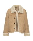 Holiday Bazaar contrast-collar shearling coat with shaved leather trim product image 01