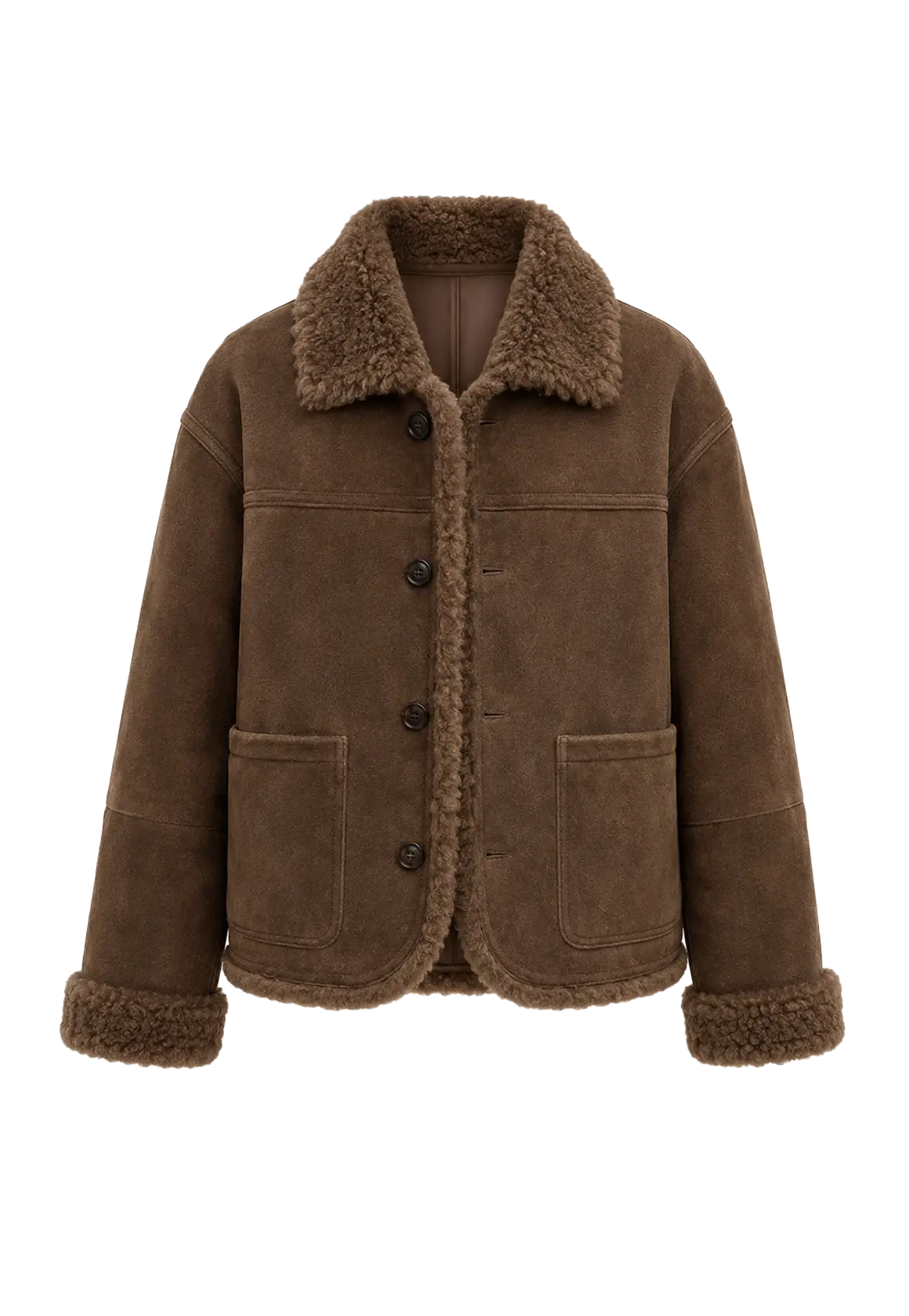 Holiday Bazaar contrast-collar shearling coat with shaved leather trim product image 03