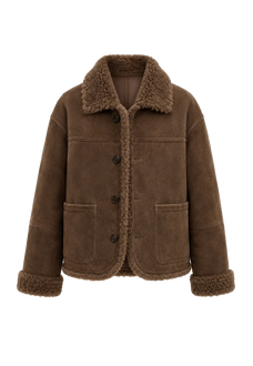 Holiday Bazaar contrast-collar shearling coat with shaved leather trim product image 03