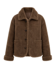 Holiday Bazaar contrast-collar shearling coat with shaved leather trim product image 03