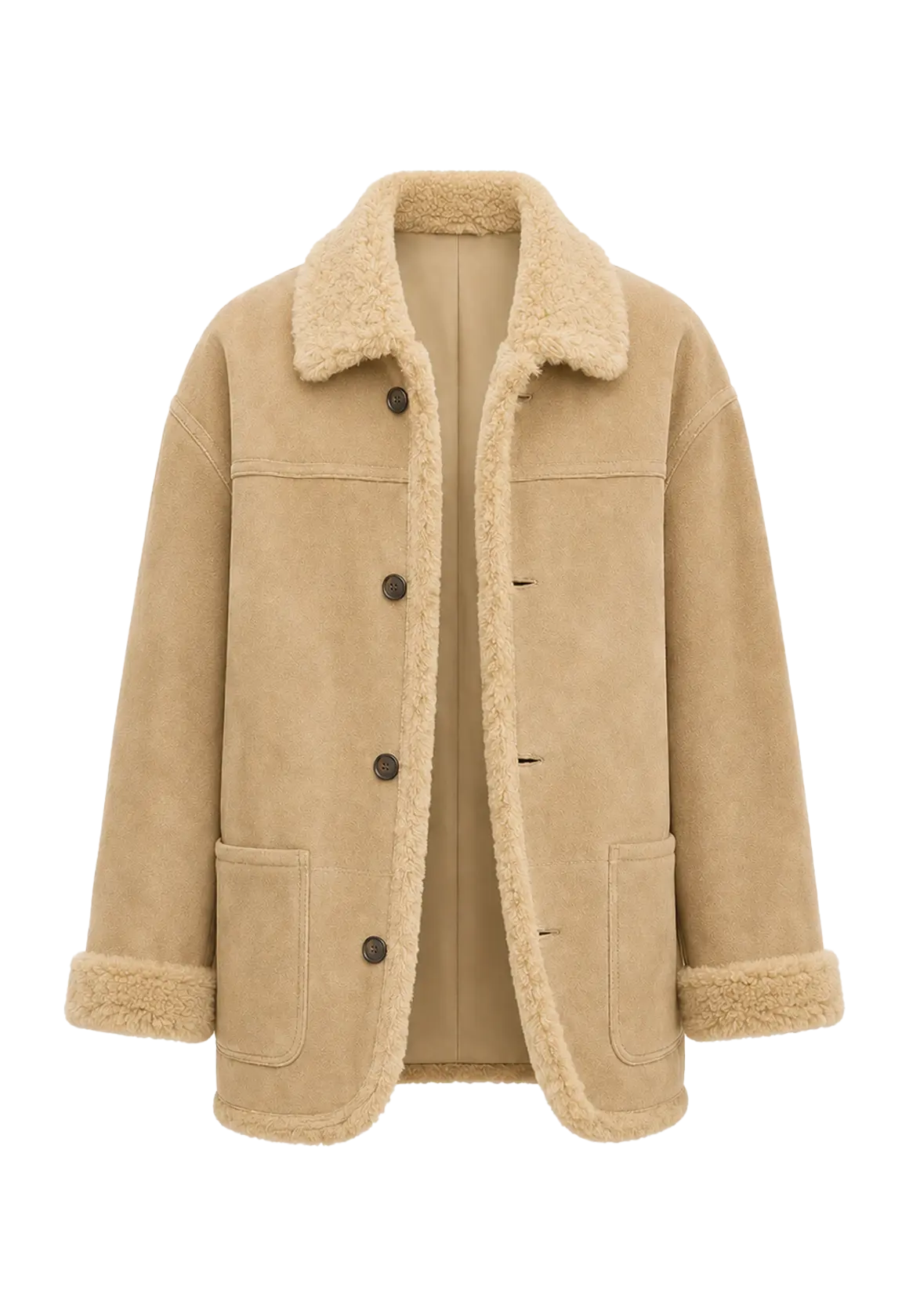 Holiday Bazaar contrast-collar shearling coat with shaved leather trim product image 05