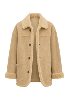 Holiday Bazaar contrast-collar shearling coat with shaved leather trim product image 05