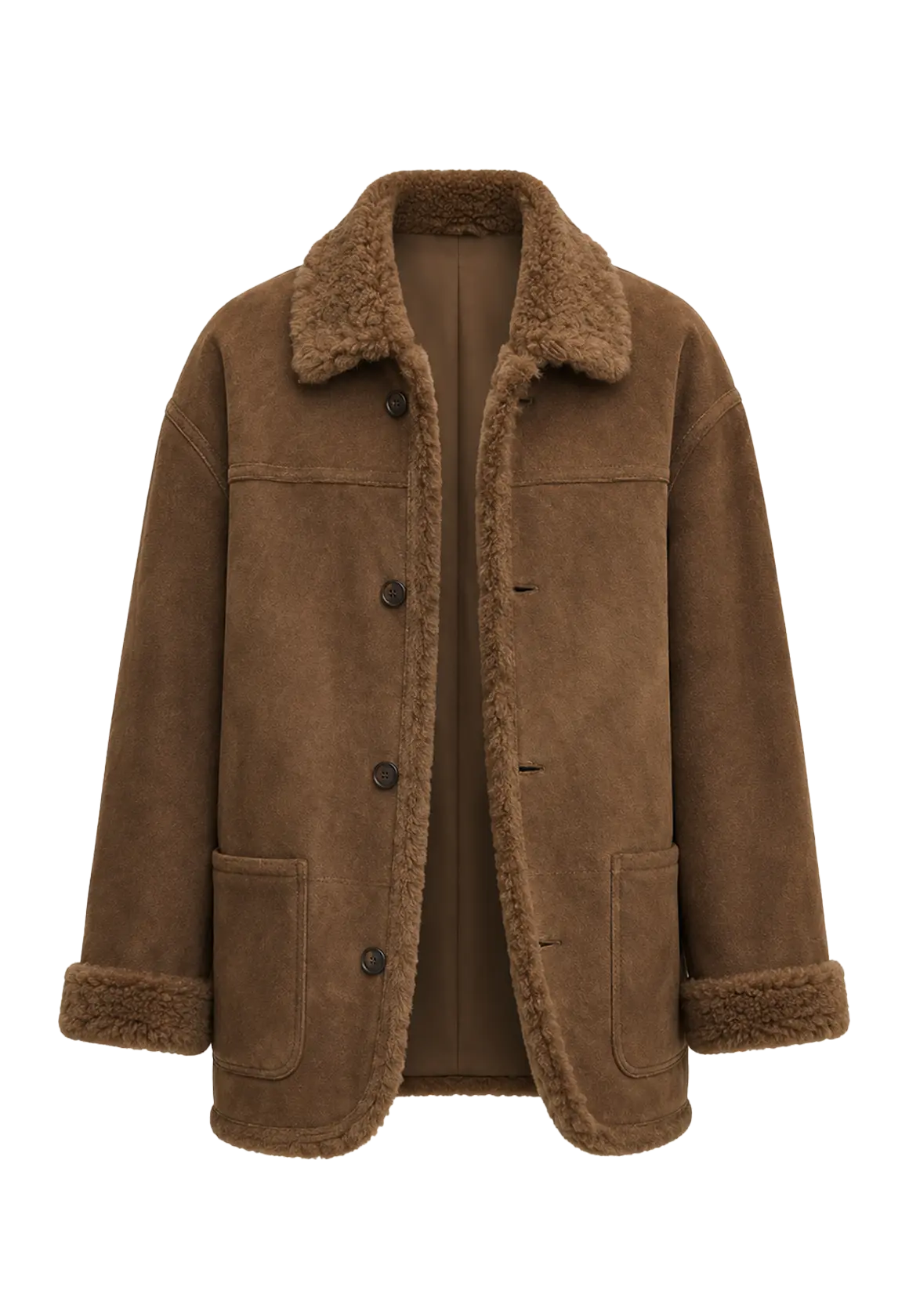 Holiday Bazaar contrast-collar shearling coat with shaved leather trim product image 07