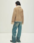 Holiday Bazaar contrast-collar shearling coat with shaved leather trim product image 11