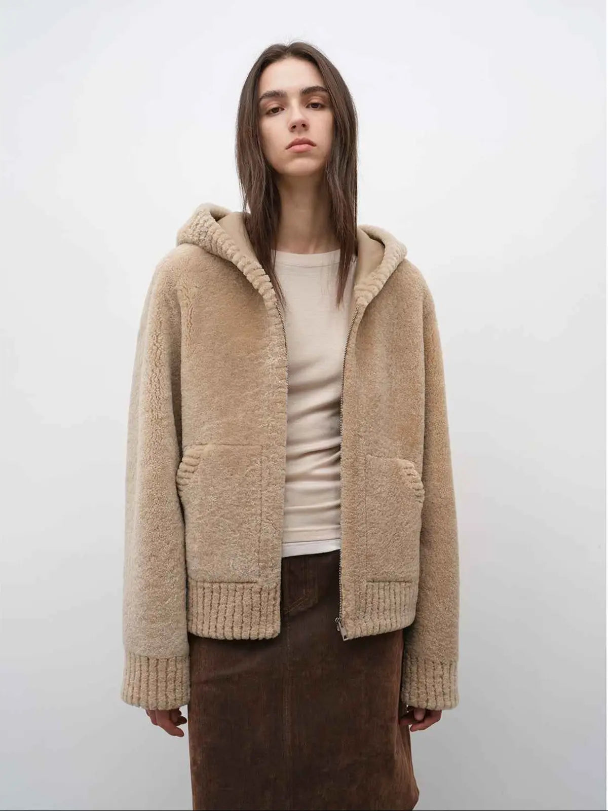 hooded merino sheepskin jacket product image 04