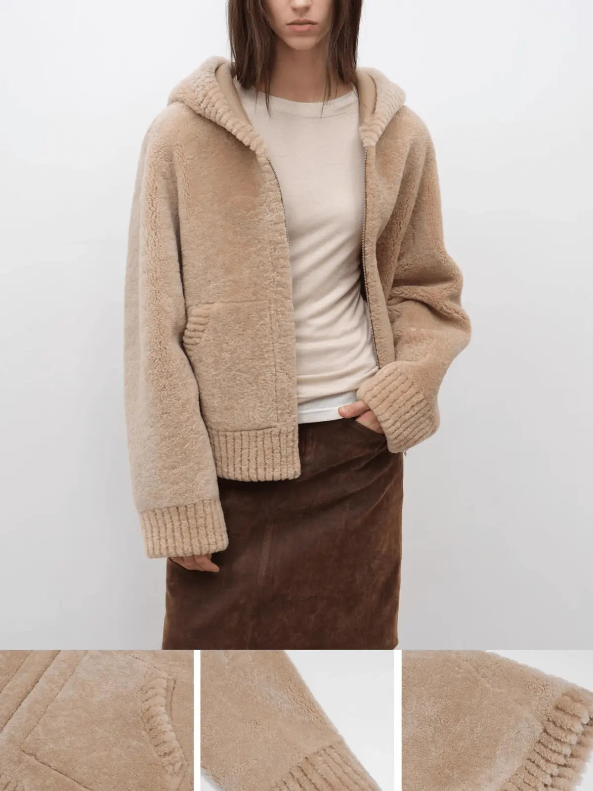 hooded merino sheepskin jacket product image 08
