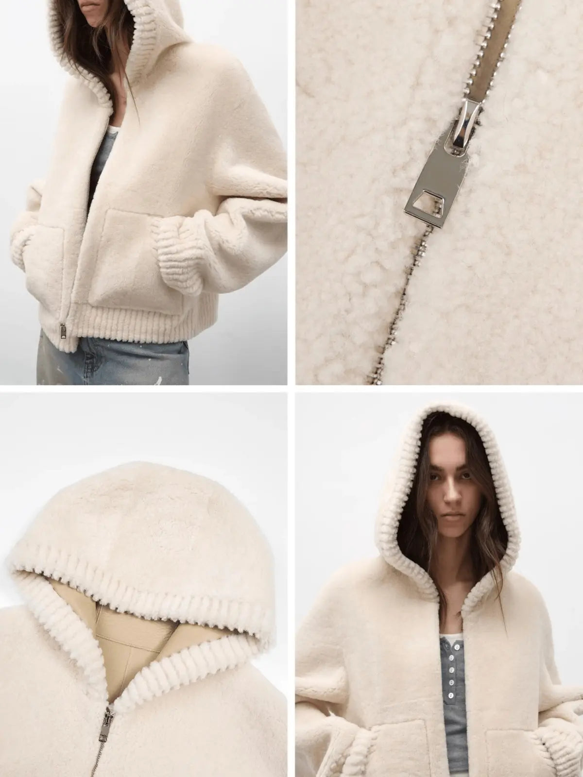 hooded merino sheepskin jacket product image 10