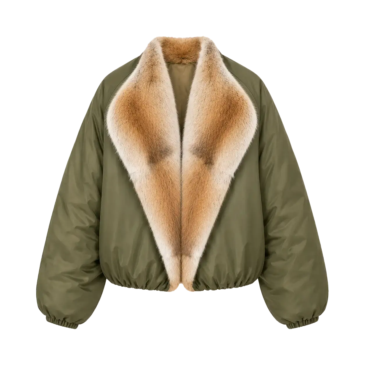 Fireladyfur Hull Contract Army Green short parka with sable muskrat fur collar front cutout