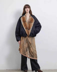 Full-length model view of Fireladyfur Hull Contract Classic Black fur collar down parka