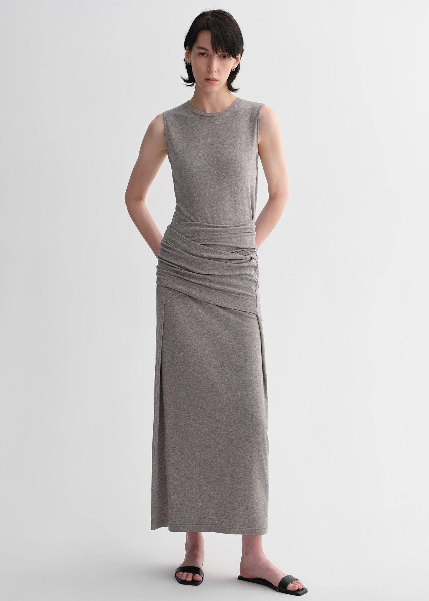Ice silk wool blend dress with adjustable waistline, hip - flattering design, slim fit for a figure - slimming effect - variant_title