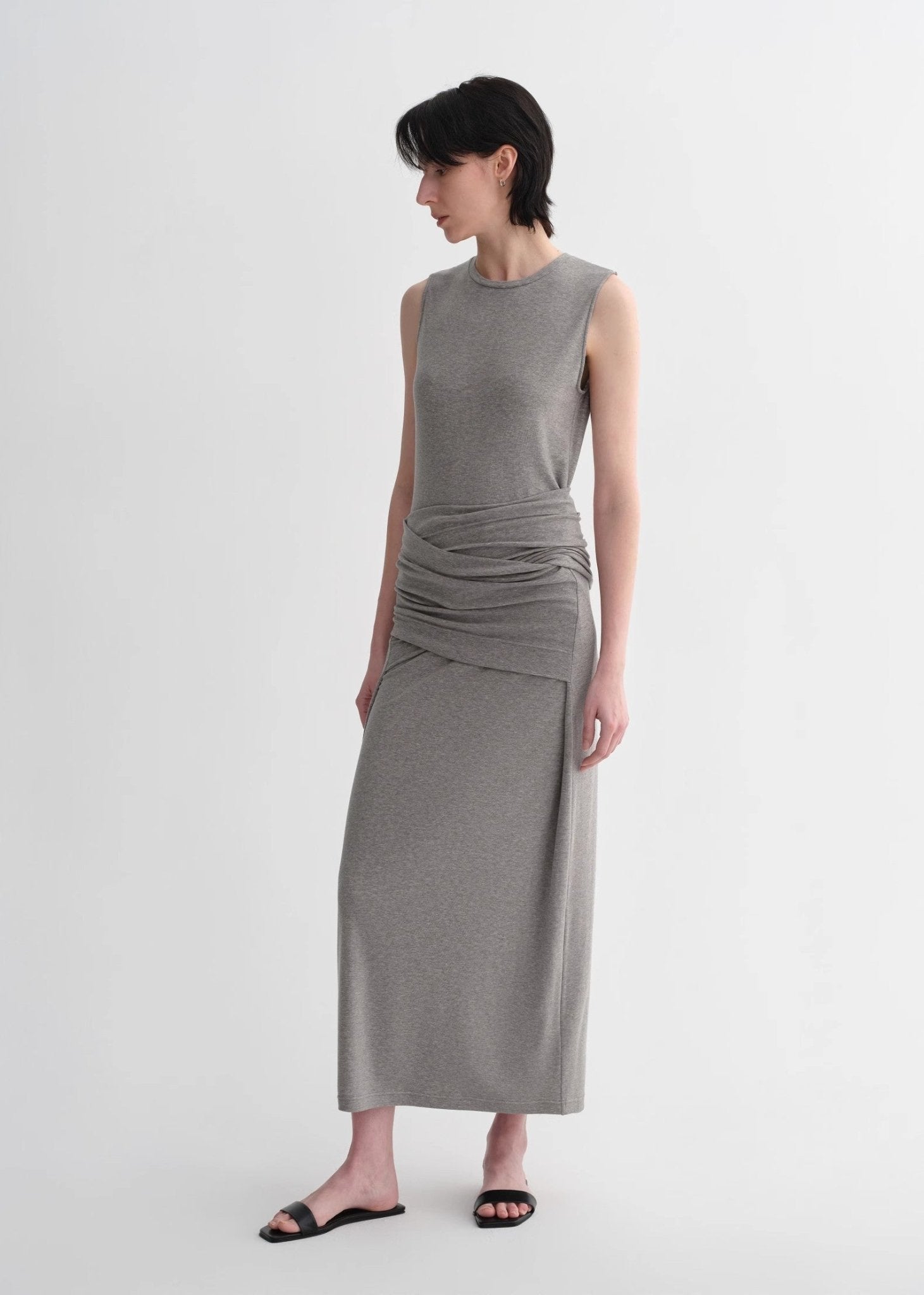 Ice silk wool blend dress with adjustable waistline, hip - flattering design, slim fit for a figure - slimming effect - variant_title