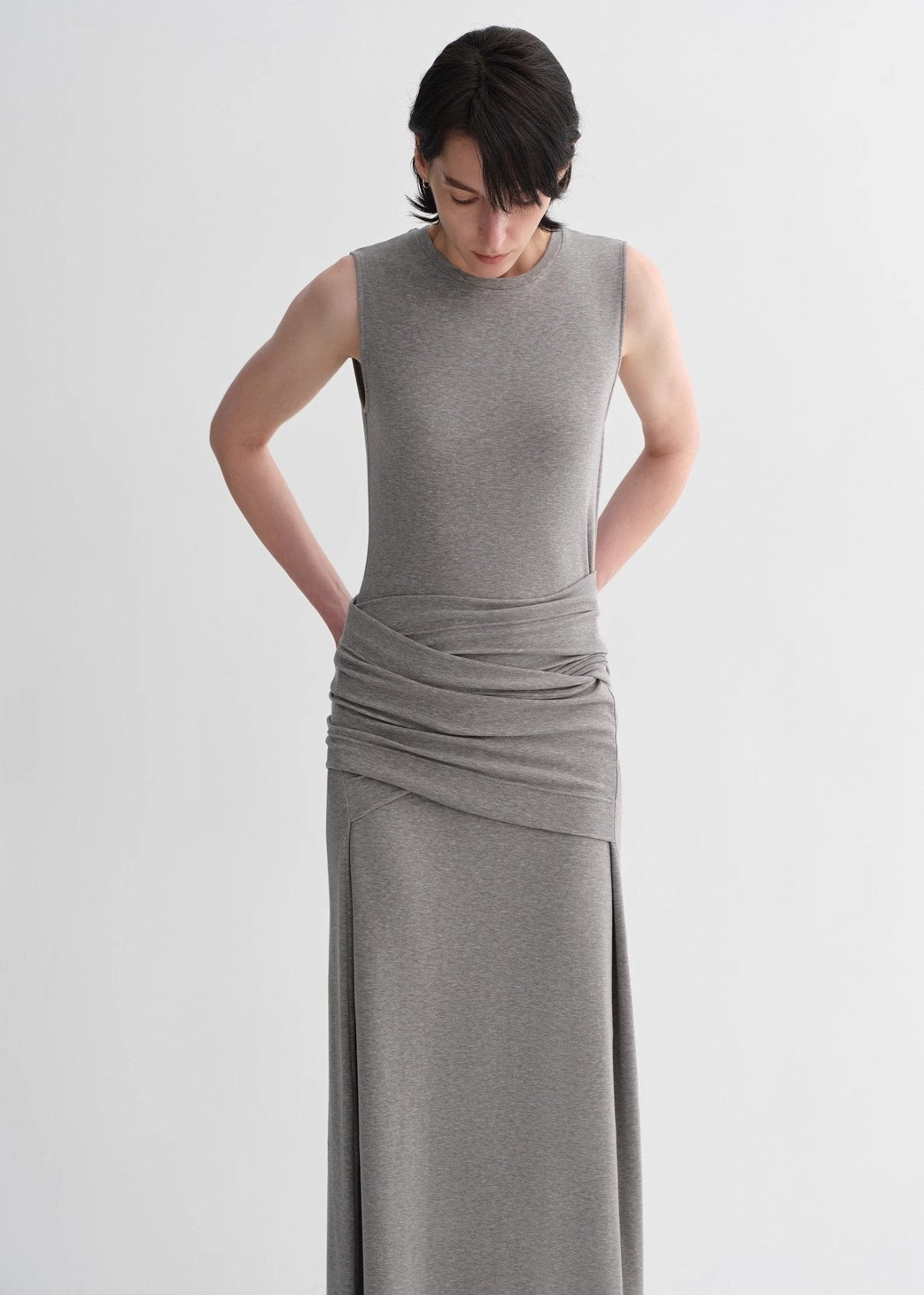Ice silk wool blend dress with adjustable waistline, hip - flattering design, slim fit for a figure - slimming effect - variant_title
