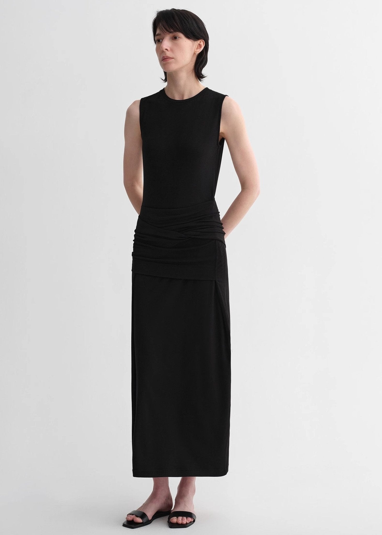 Ice silk wool blend dress with adjustable waistline, hip - flattering design, slim fit for a figure - slimming effect - variant_title