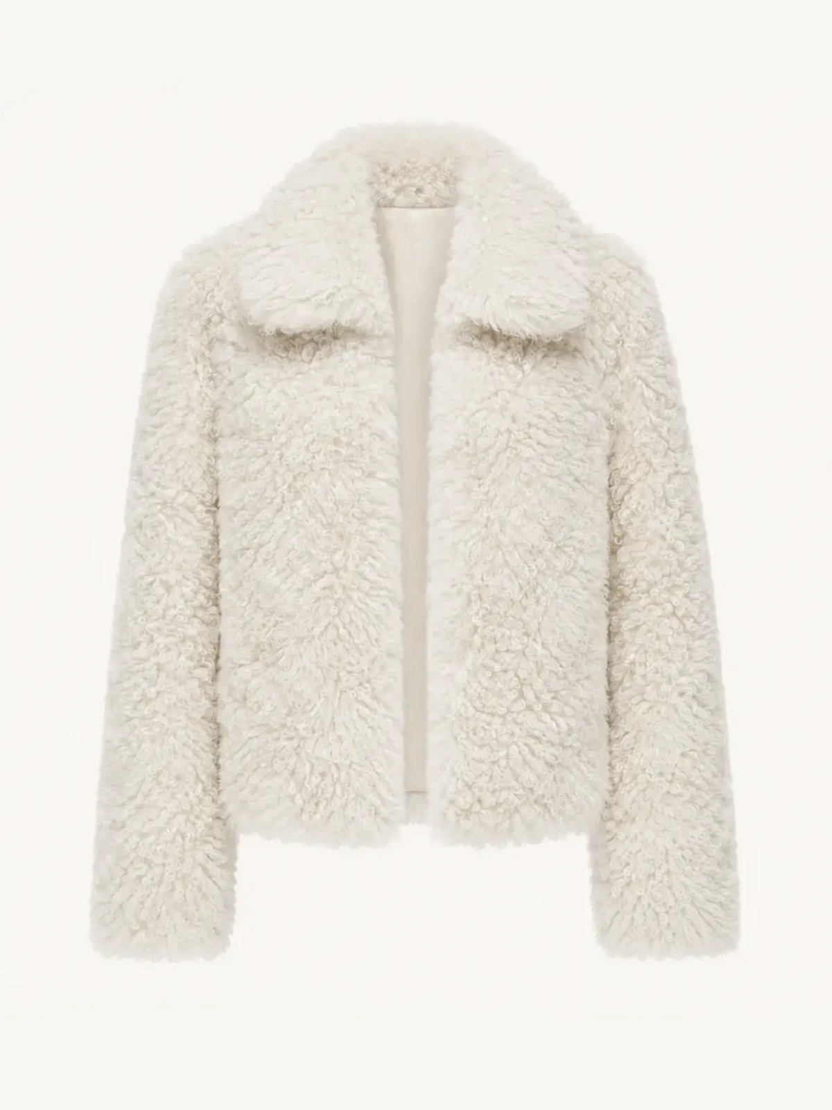 Icelandic Bell Sound classic white Toscana curly shearling coat product cutout