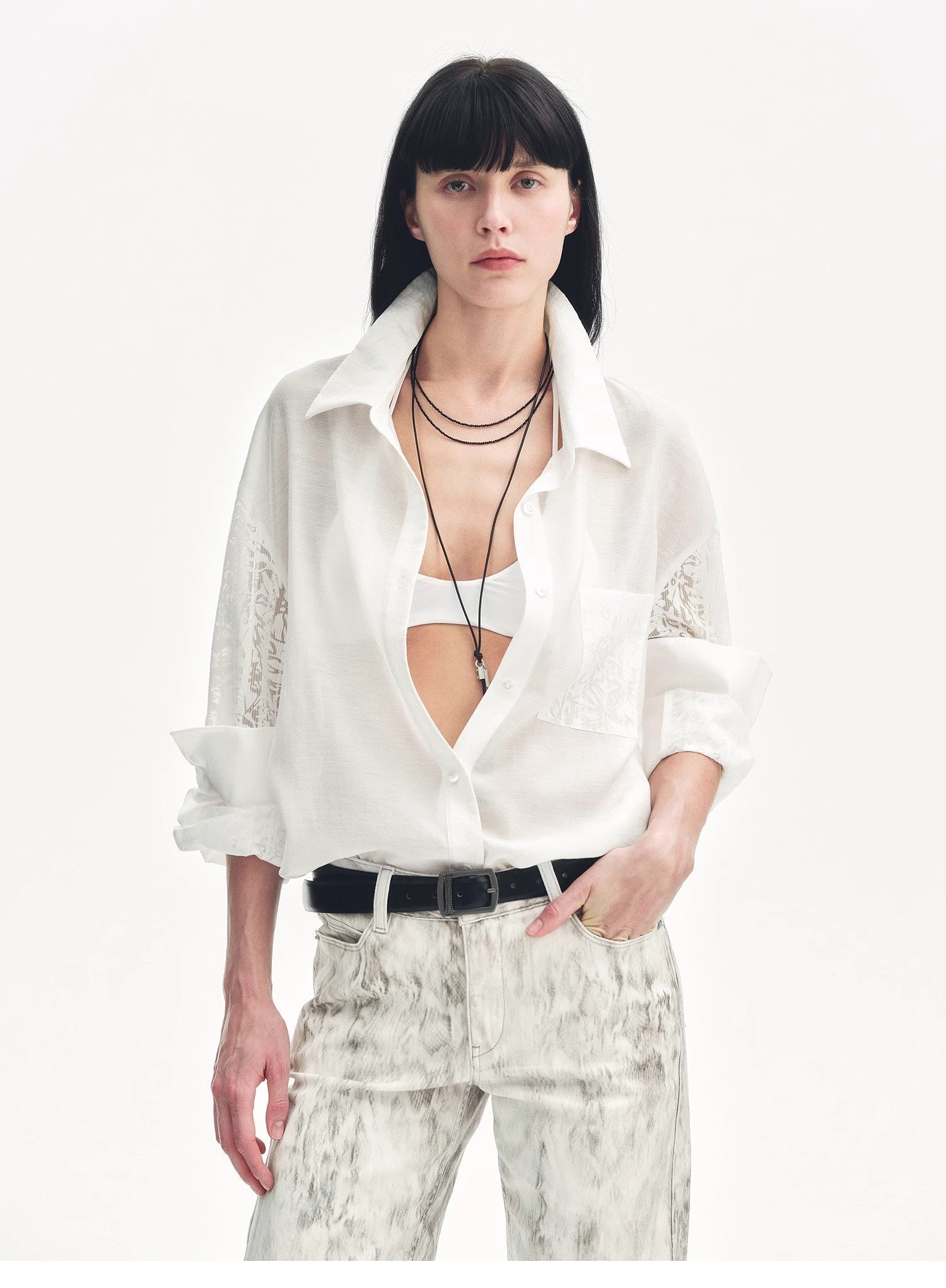 "Ideal Spring Day" Jacquard Hollow Drop Shoulder Shirt Summer - variant_title
