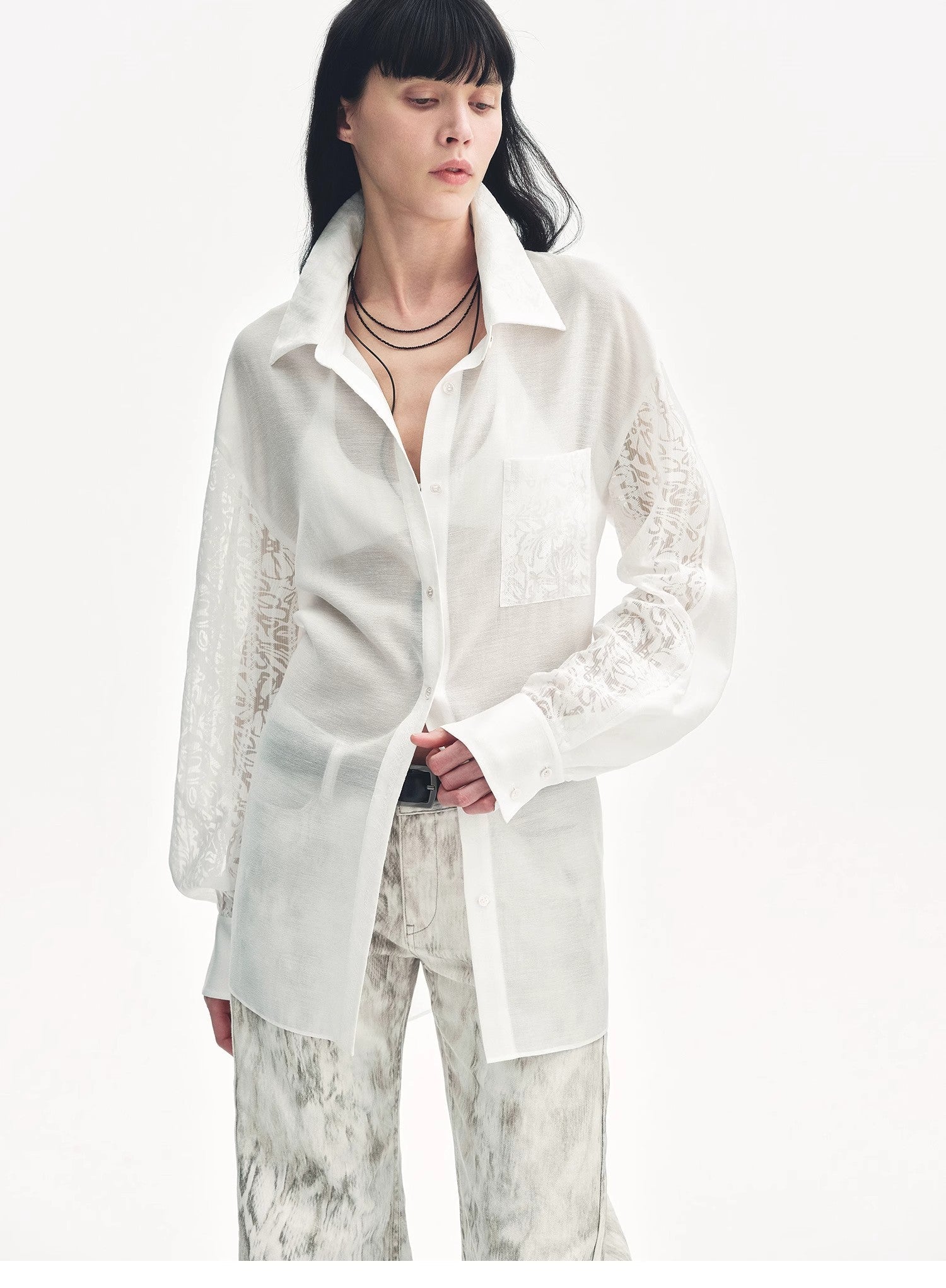 "Ideal Spring Day" Jacquard Hollow Drop Shoulder Shirt Summer - variant_title
