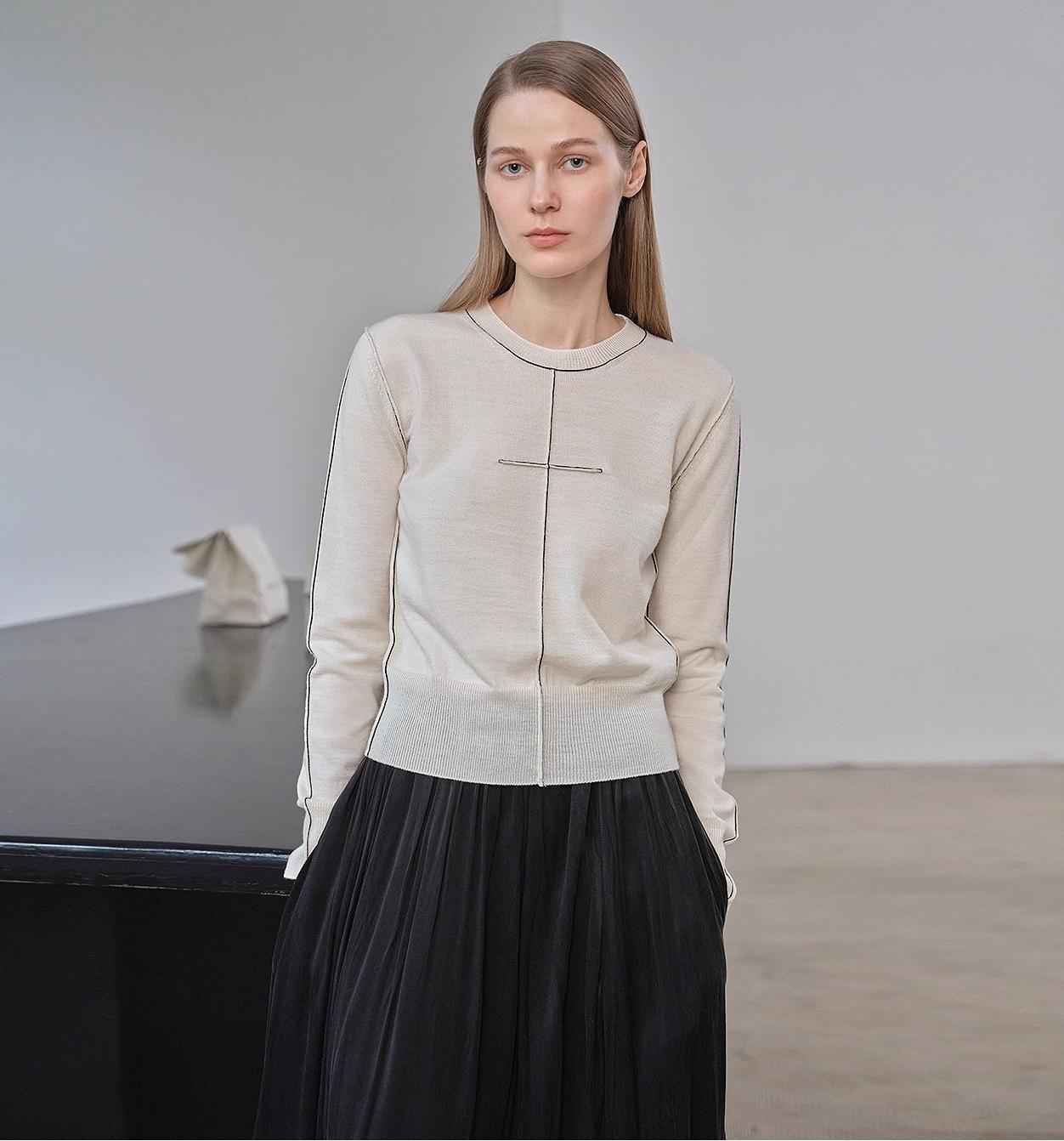 “Imbell"Imported Yangtze 30NM Contrast Stitch Wool Knit Skin - Friendly Short Top - variant_title