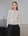 “Imbell"Imported Yangtze 30NM Contrast Stitch Wool Knit Skin - Friendly Short Top - variant_title