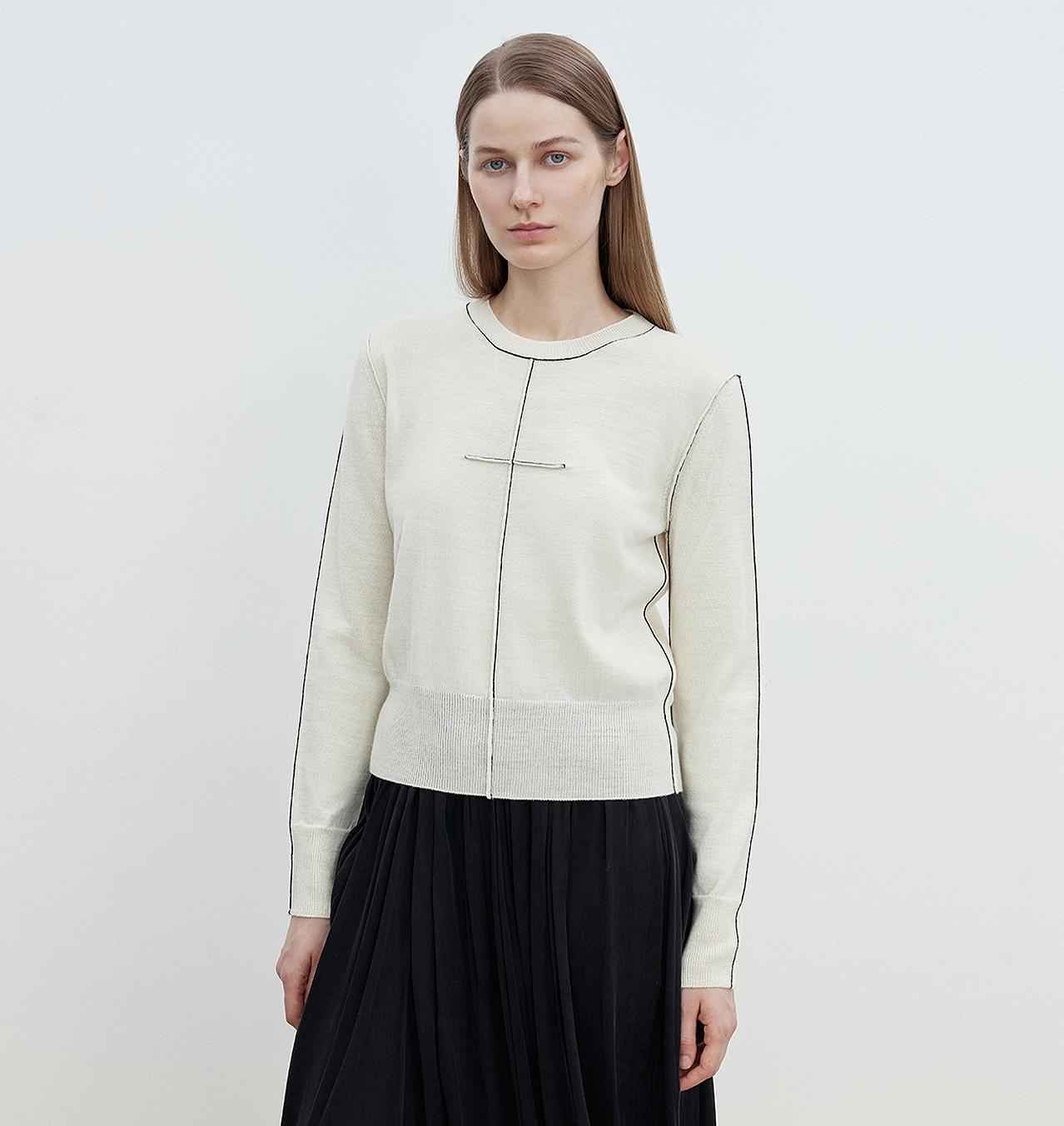 “Imbell"Imported Yangtze 30NM Contrast Stitch Wool Knit Skin - Friendly Short Top - variant_title