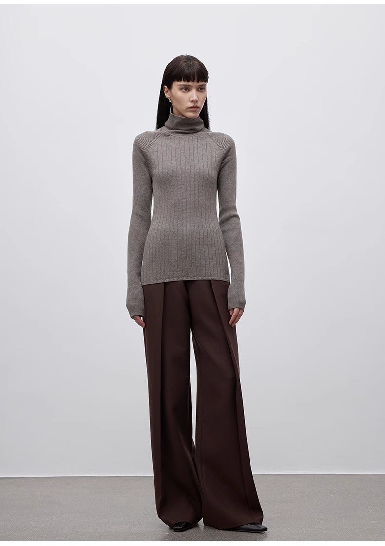 Imported wool pleated high - waisted straight - leg all - match slimming suit trousers for women - variant_title