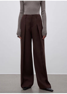 Imported wool pleated high - waisted straight - leg all - match slimming suit trousers for women - variant_title