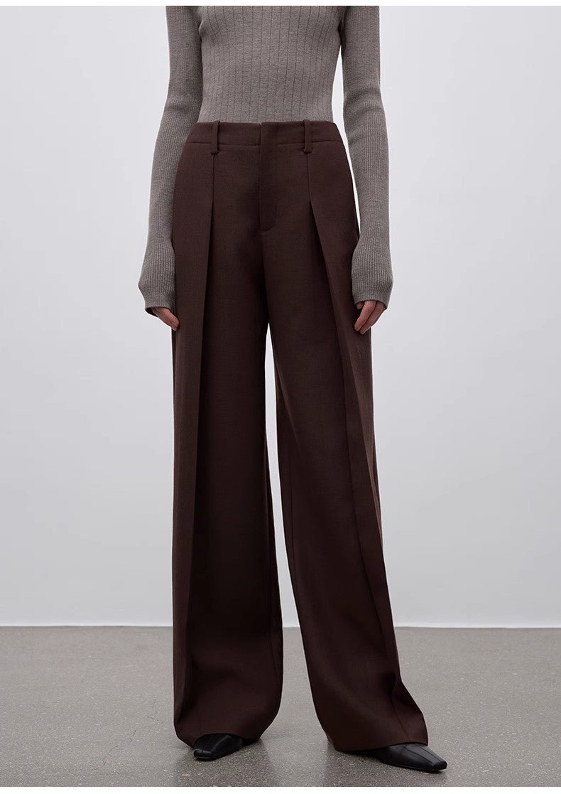 Imported wool pleated high - waisted straight - leg all - match slimming suit trousers for women - variant_title