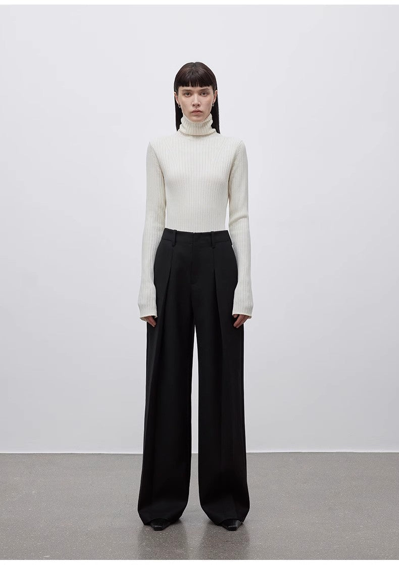 Imported wool pleated high - waisted straight - leg all - match slimming suit trousers for women - variant_title
