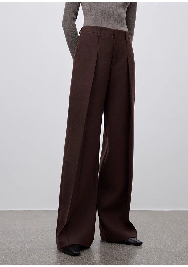 Imported wool pleated high - waisted straight - leg all - match slimming suit trousers for women - variant_title