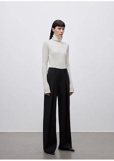 Imported wool pleated high - waisted straight - leg all - match slimming suit trousers for women - variant_title