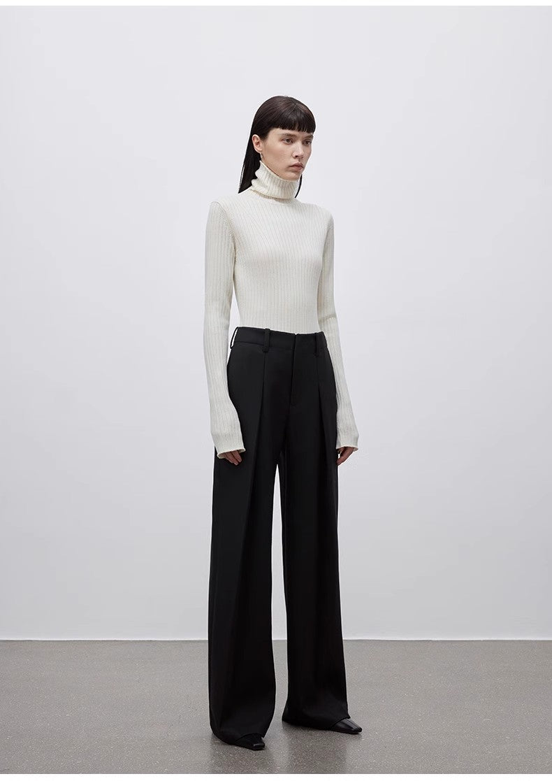 Imported wool pleated high - waisted straight - leg all - match slimming suit trousers for women - variant_title