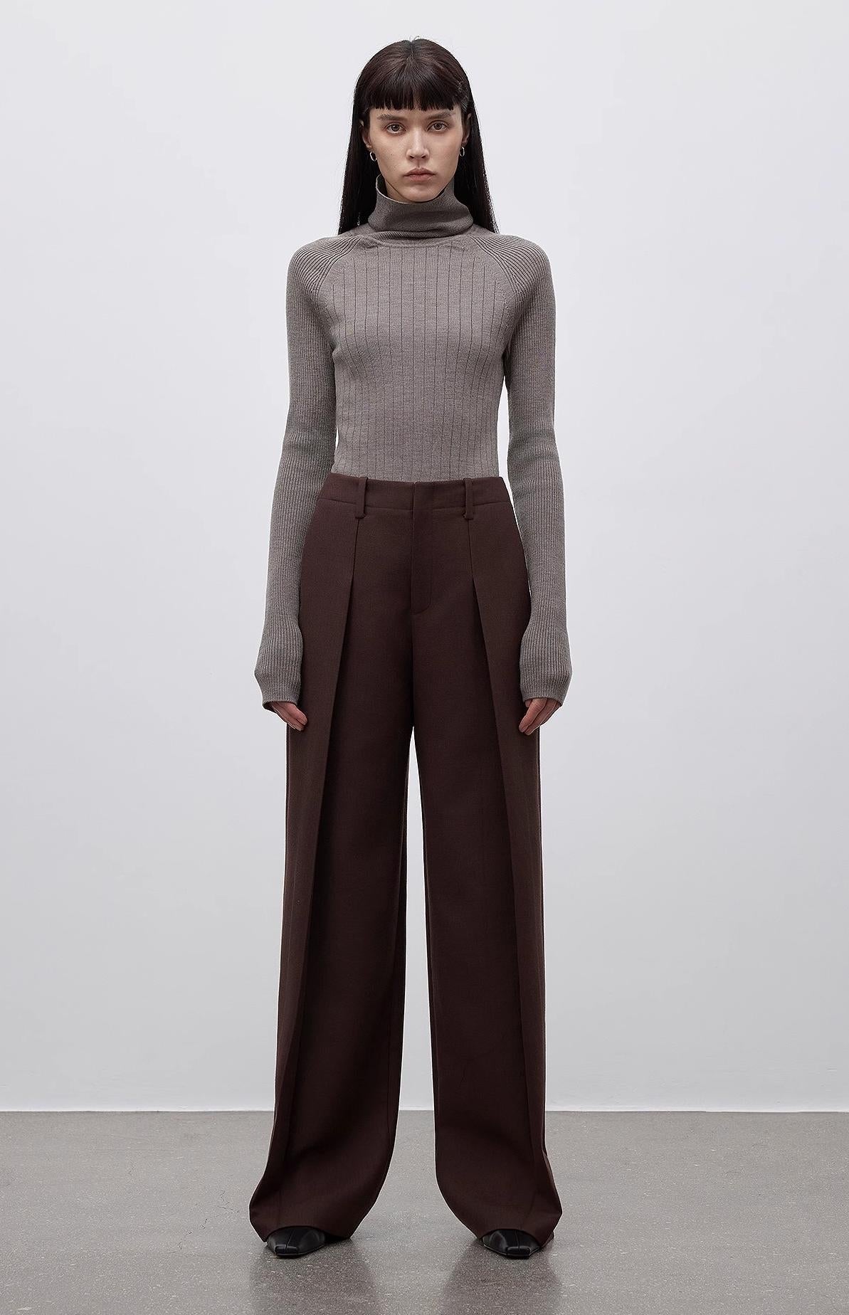 Imported wool pleated high - waisted straight - leg all - match slimming suit trousers for women - variant_title
