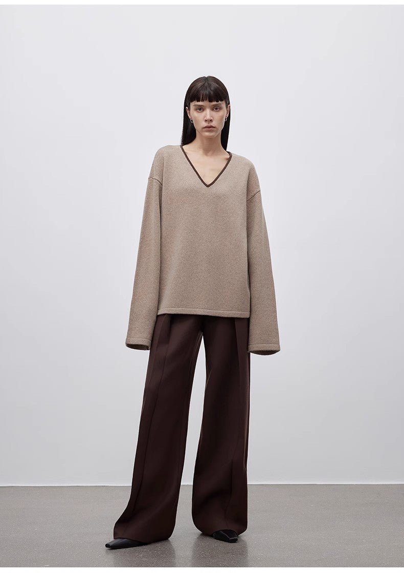 Imported wool pleated high - waisted straight - leg all - match slimming suit trousers for women - variant_title
