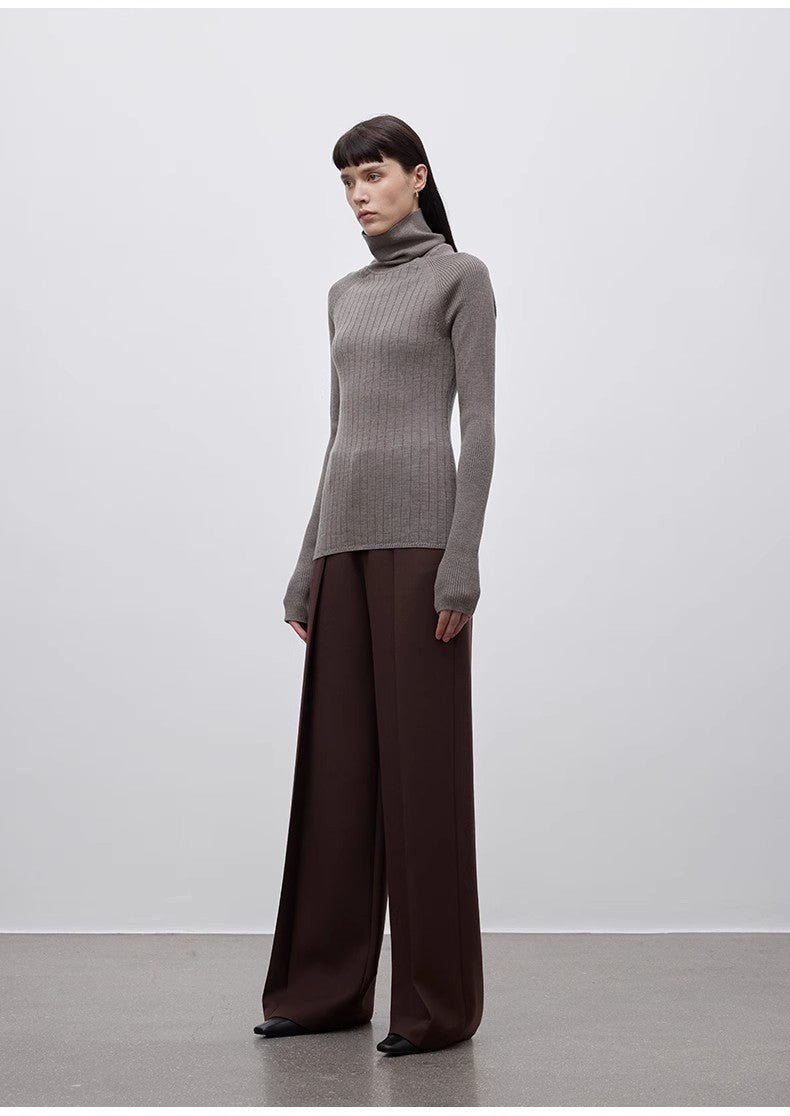 Imported wool pleated high - waisted straight - leg all - match slimming suit trousers for women - variant_title
