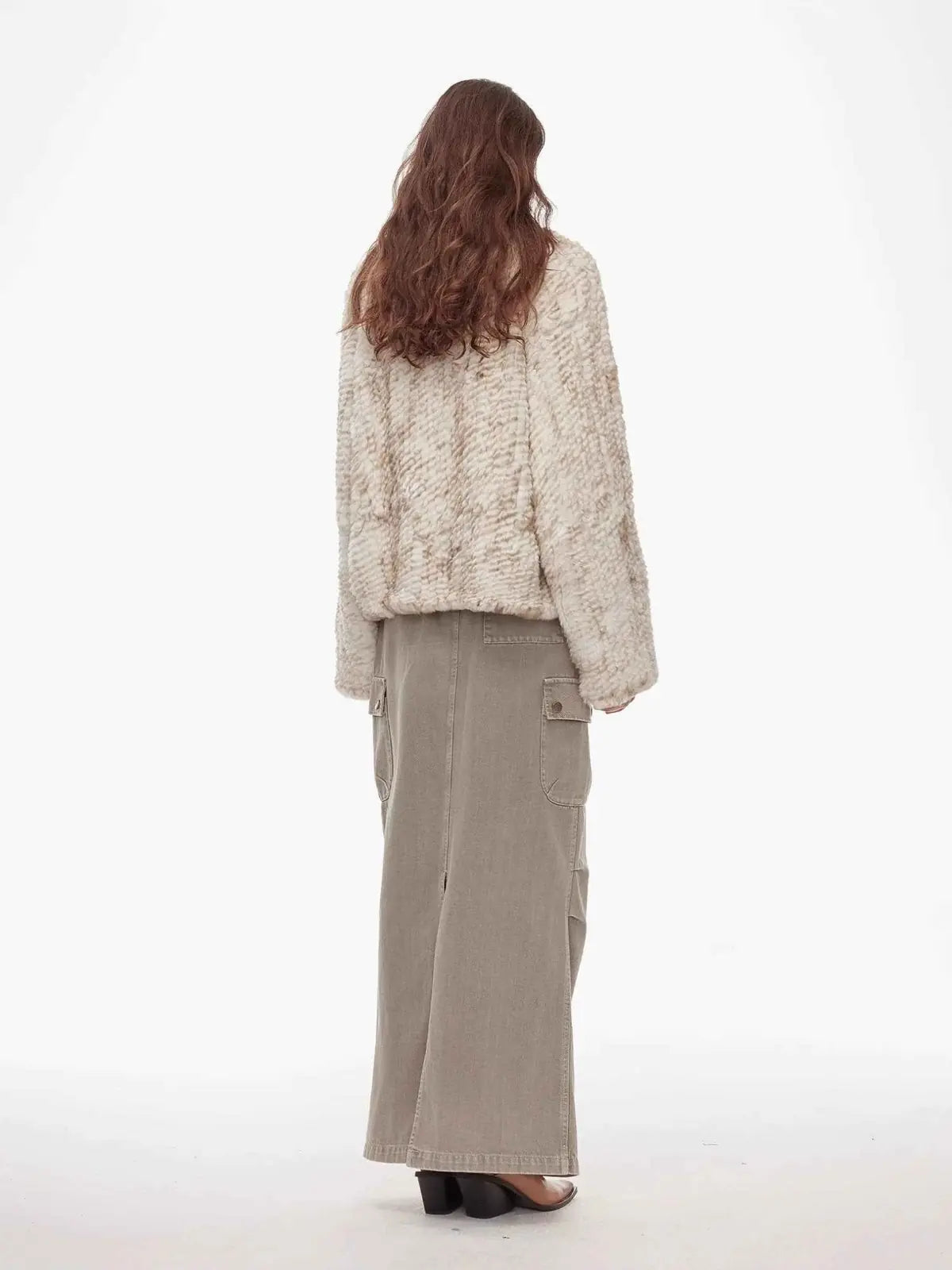 Inspiration Glimpse white apricot rabbit fur coat back model view