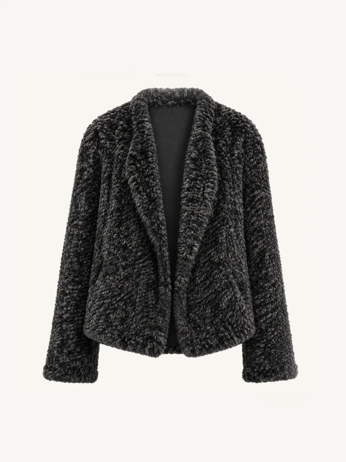Inspiration Glimpse black and white Rex rabbit fur coat front product view