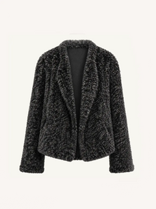 Inspiration Glimpse black and white Rex rabbit fur coat front product view