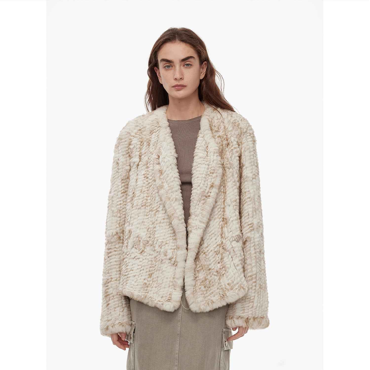 "Inspiration Glimpse" lapel double - breasted loose woven Rex rabbit fur coat for women in winter - variant_title