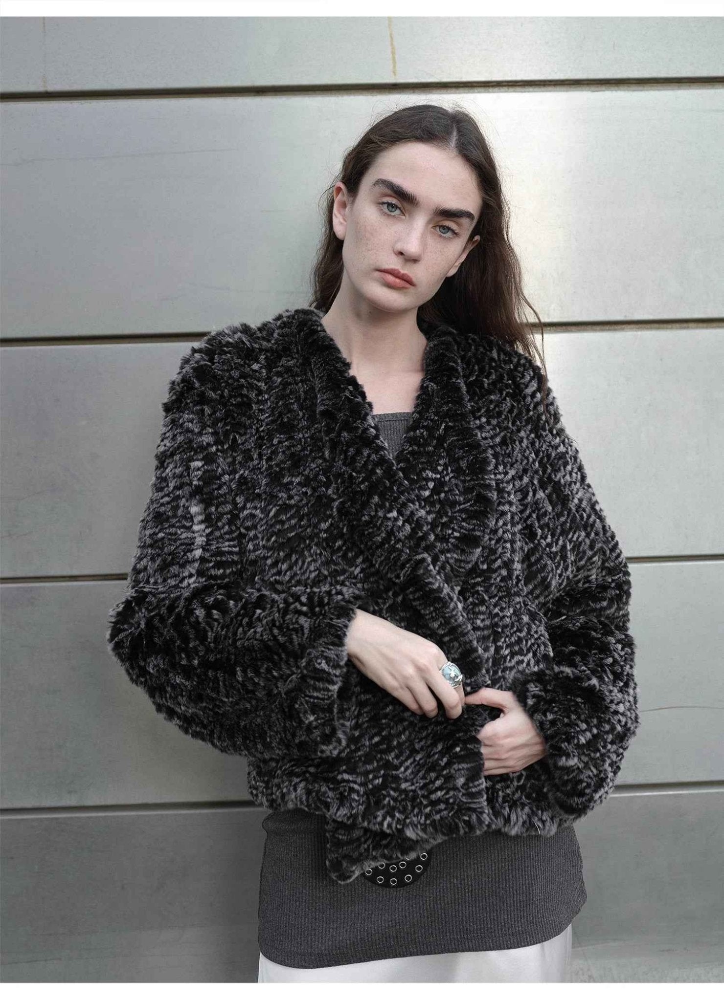 "Inspiration Glimpse" lapel double - breasted loose woven Rex rabbit fur coat for women in winter - variant_title