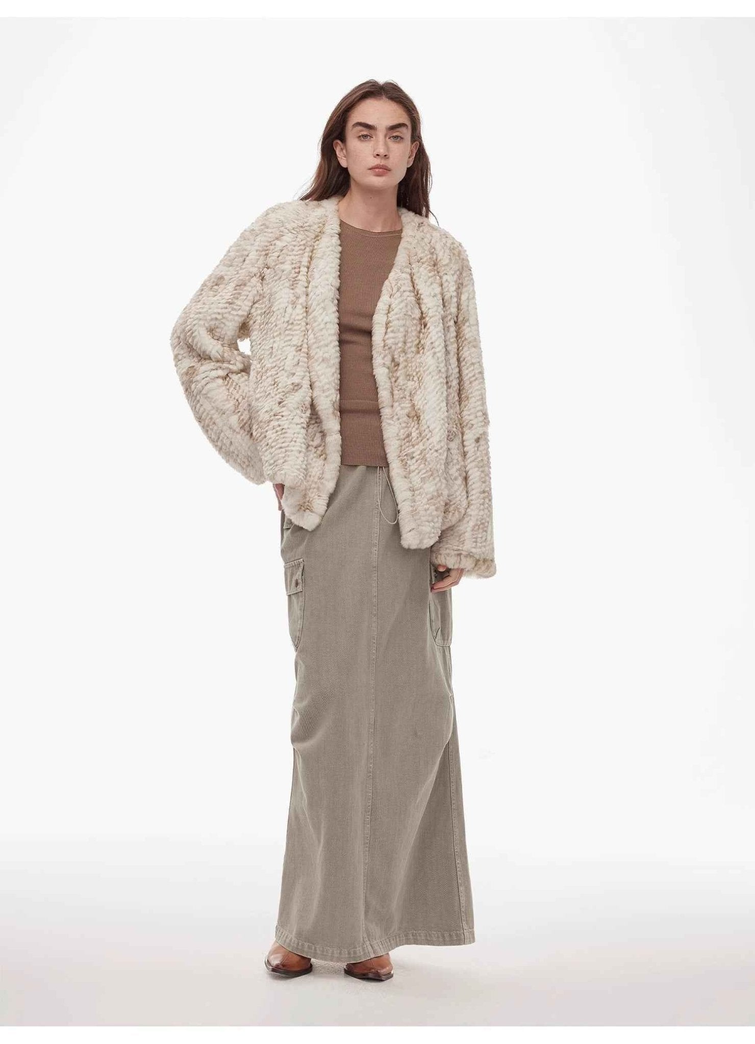 "Inspiration Glimpse" lapel double - breasted loose woven Rex rabbit fur coat for women in winter - variant_title