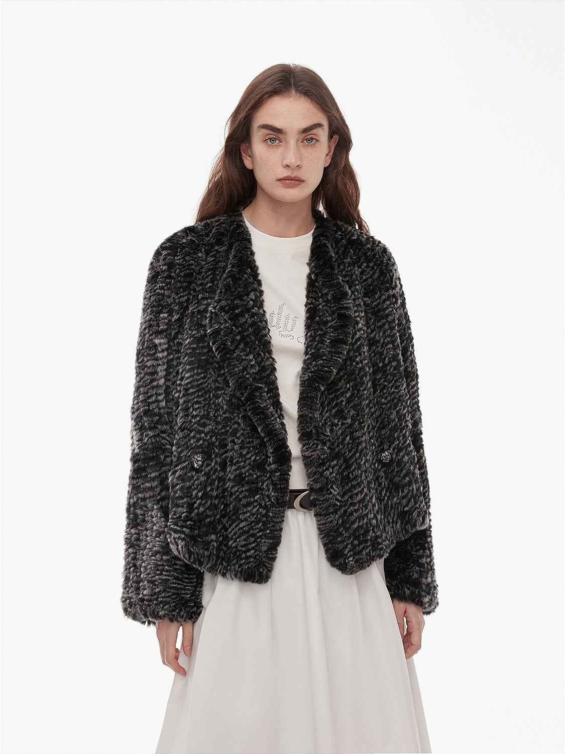 "Inspiration Glimpse" lapel double - breasted loose woven Rex rabbit fur coat for women in winter - variant_title
