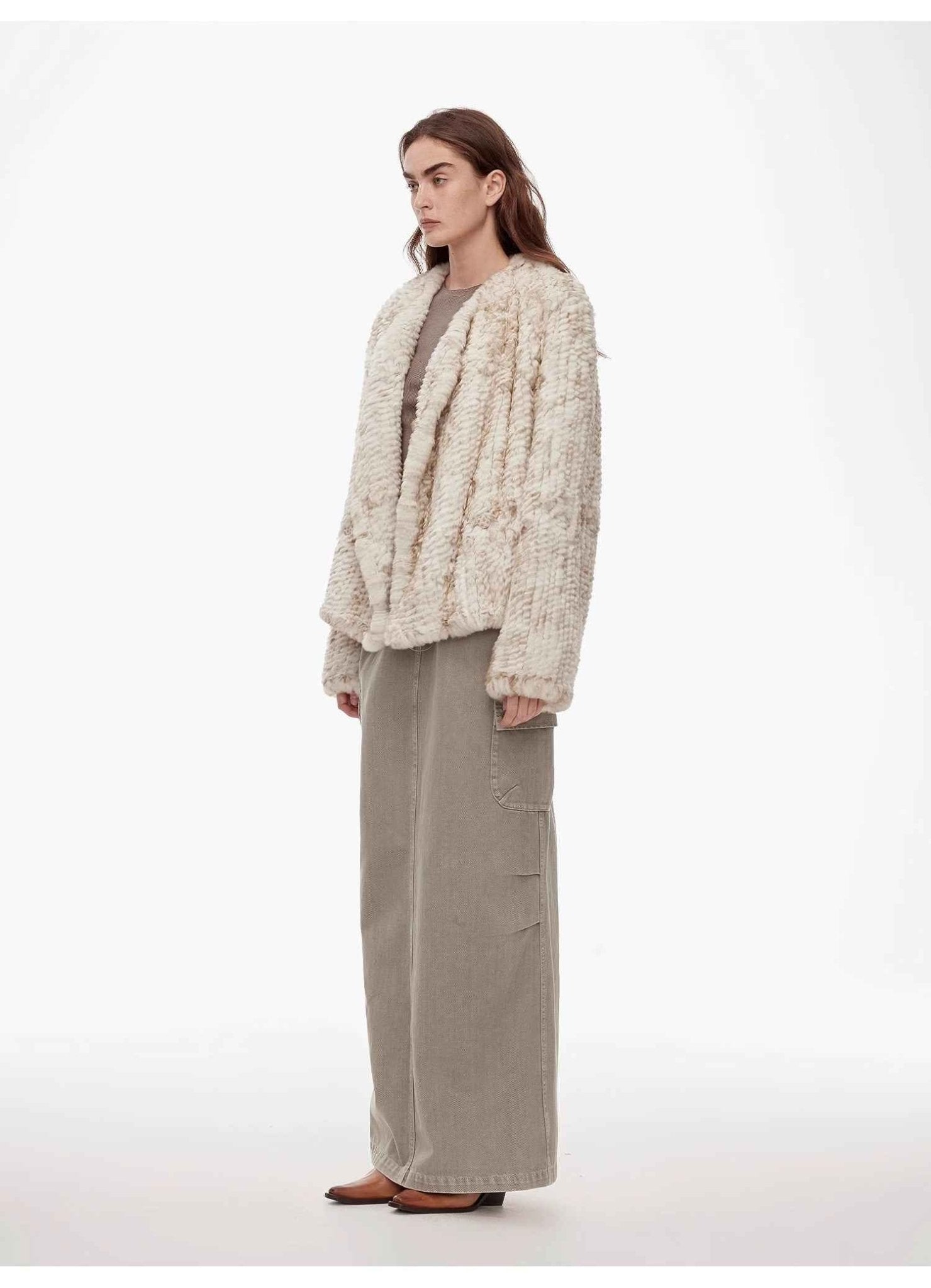 "Inspiration Glimpse" lapel double - breasted loose woven Rex rabbit fur coat for women in winter - variant_title