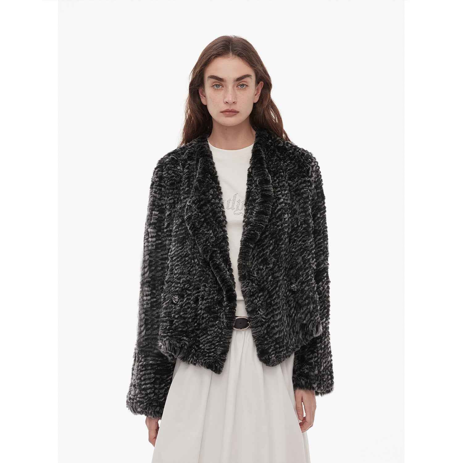 "Inspiration Glimpse" lapel double - breasted loose woven Rex rabbit fur coat for women in winter - variant_title