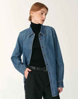 Italian imported BERTO denim classic old money style lapel shirt for women - variant_title