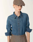 Italian imported BERTO denim classic old money style lapel shirt for women - variant_title