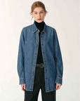 Italian imported BERTO denim classic old money style lapel shirt for women - variant_title