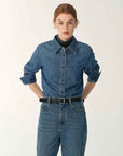 Italian imported BERTO denim classic old money style lapel shirt for women - variant_title